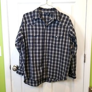 Outback Rider Plaid Button Down Shirt With Pearl Snaps, Large